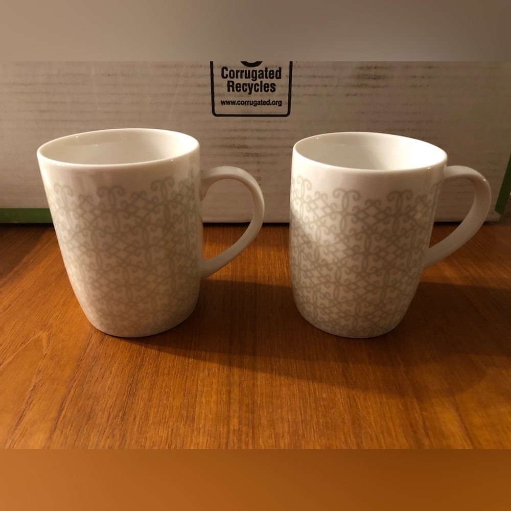 Starbucks White Gray Patterned Mugs set of 2
